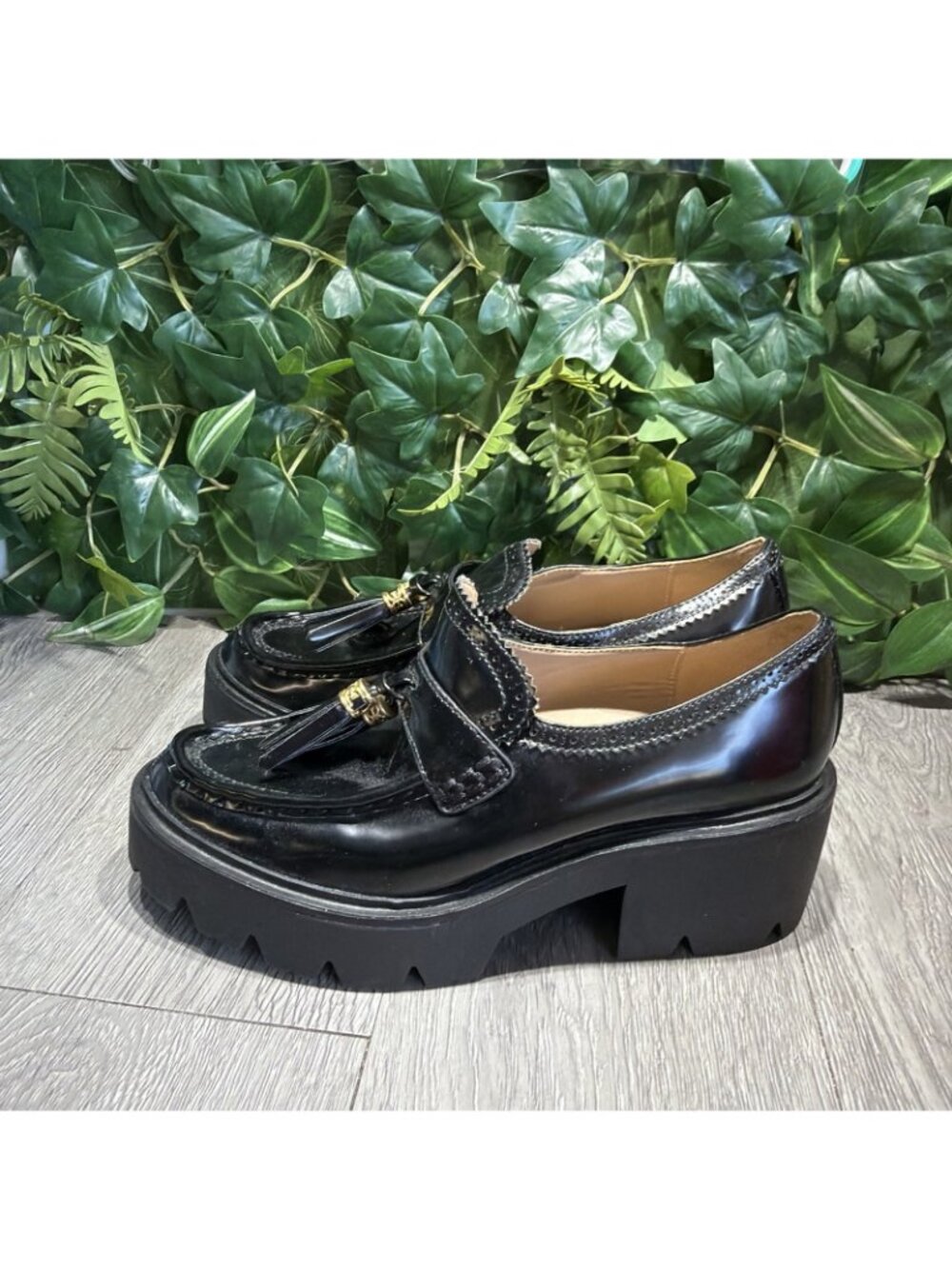 Sam Edelman Meela Tassel Loafers Womens 7.5 M Black Patent Leather Platform - Picture 4 of 10